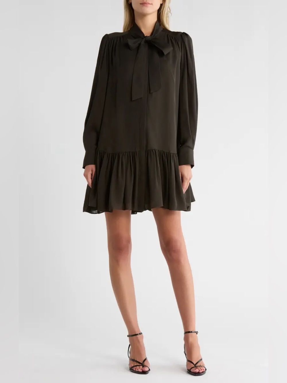 Simkhai Quince Tie Neck Long Sleeve Silk Minidress